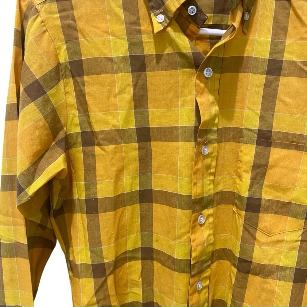 VTG SEARS Student Youth Vintage Button Down Shirt in Yellow Plaid Size XL - Picture 3 of 5